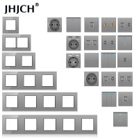 【New】 Jhjch โมดูลติดผนัง Diy มาตรฐานยุโรปแผงกระจกสีเทาสวิตช์ไฟปุ่มฟังก์ชั่นรวมกันฟรี