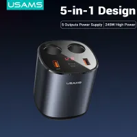 USAMS 5 in 1 Car Charger Car Lighter USB Socket 12V-24V 3 USB Car Charger Port 245W 60W/30W Car Auto Splitter Power Adpater For Car USB HUB ipad Charging