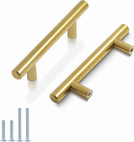 Probrico (5 Pack) 3" Hole Centers Gold Cabinet Pulls, Euro Bar Cabinet Hardware Kitchen Bathroom Cabinet Modern T Bar Dresser Pull Drawer Handles, 5 Inch Overall Length hole center 3" 5pack Gold