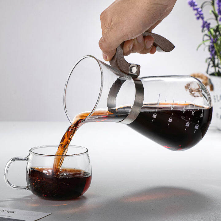 v60เทกระจกช่วงเซิร์ฟเวอร์กาแฟ600มิลลิลิตรเซรามิกเครื่องชงกาแฟแบบหยดกาแฟร่วมกันหม้อด้ามไม้เครื่องชงกาแฟ