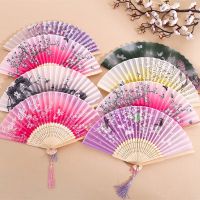 Vintage Chinese Style Performances Hand Held Fans Silk Folding Bamboo Dance Fan Room Decoration Ornaments Wedding Party Decor