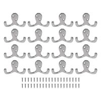 HOT-16Pcs Double Prong Coat Hooks  Duty Wall Mounted With 40 Screws  Dual Hooks For Coat  Scarf  Towel  Key  Cap  Hat Picture Hangers Hooks