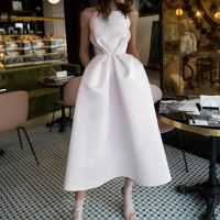 ZZOOI White Fashion Sleeveless Evening Dress Women Cocktail Party Elegant Frock Lady Sexy Backless Tight Waist X-shape Long Skirt 2023