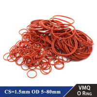 Onto 2023 March1050Pcs Food Grade VMQ O Ring Gasket CS 1.5mm OD 5 ~80mm Waterproof Washer Round O Shape Rubber Silicone Ring Red