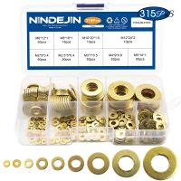 NINDEJIN Brass Flat Washer Set 280/315pcs M2-M12 Metric Brass Plain Washer Flat Gasket Fastener Pure Copper Ring for Screw Bolt Nails Screws  Fastener