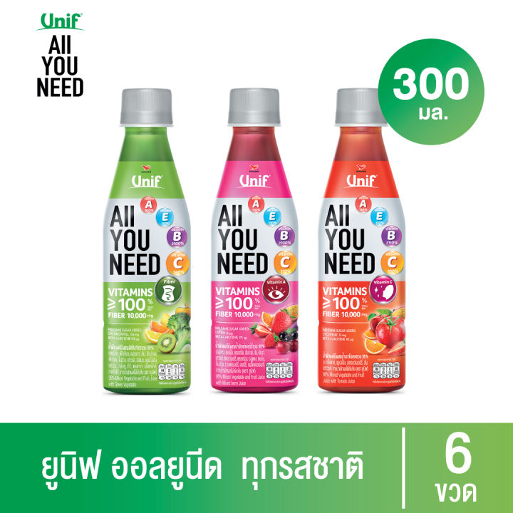 [6 ขวด] Unif All You Need ยูนิฟออลยูนีดน้ำผักผลไม้ขนาด 300มล. มีรสชาติ ...