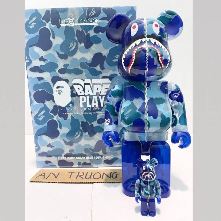 Bearbrick x BAPE ABC Camo Shark 100% & 400% Set Clear Blue