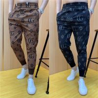 NGHG MALL-Summer thin net red youth casual pants Mens versatile social spirit Mens quick drying pants Printed fashionable cropped pants