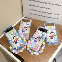 การ์ตูนผู้หญิงน่ารักเคสโทรศัพท์สำหรับ Samsung Galaxy Z Z Flip 5 4 3 Z Flip5 Flip3 Flip4 5G เคสซิลิโคนพร้อมโซ่น่ารักเคส Funda