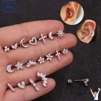 SADIE 1PC ผู้หญิง ผู้หญิง กระดูกอ่อน Helix Tragus สตาร์ มูน ฮาร์ท ต่างหูสตั๊ด สีเงิน สีทอง CZ เจาะหู เครื่องประดับร่างกาย