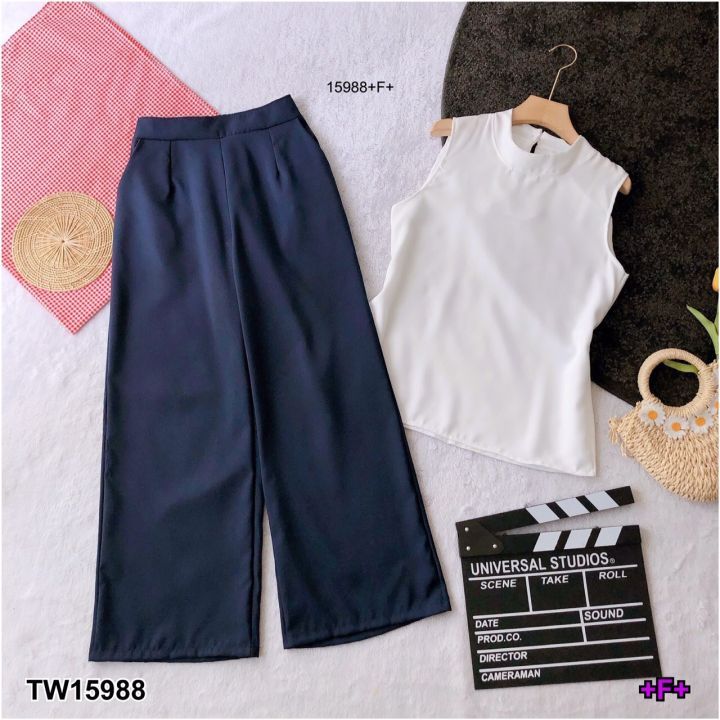 tw15988-set-2-ชิ้น-เสื้อแขนกุด-กางเกงขายาวทรงกระบอก