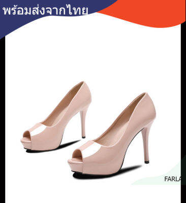 FARLA พร้อมส่งจากไทย รูปถ่ายสินค้าจริงHigh Heel  รองเท้าส้นสูง 4นิ้ว เสริมหน้า 1 นิ้ว หนังแก้วpu  Stiletto รหัส 2019