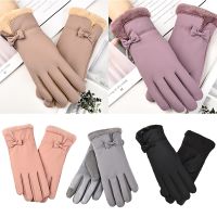 Solid Color Outdoor Riding Touch Screen Windproof Edge Driving Gloves Women Thick Plus Velvet Gloves Winter Plush Wrist Mittens