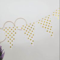 ธงสามเหลี่ยม ธงลายจุดทองขาว gold polka dot flag paper bunting ธงลายคลื่นทองขาว gold chevron flag bunting ธงปาร์ตี้