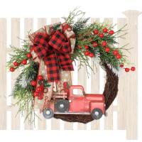 Christmas Wreath with Red Truck Aesthetical Wreath for Christmas Ambience Seasonal Decors for Fireplaces Railing Front Doors Back Doors Entrance Porch biological