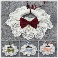 Lace Bowknot Pearl Collar Cat Dog Neckerchief Pet Cats Kitten Dog Puppy String Bib Necklace Necktie Neck Strap Scarf Accessories Leashes