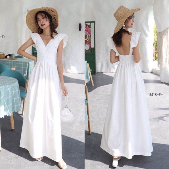 Maxi Dress แม็กซี่เดรสยาว เดรสขาวสายเดี่ยว ชุดไปทะเล เดรสสีขาว  พร้อมส่งค่ะ🔥 | Lazada.Co.Th