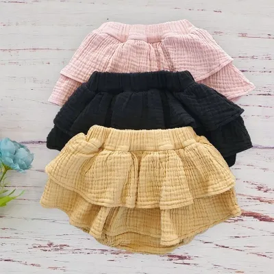 Organic Cotton Baby Girl Shorts Summer Ruffle Bloomer Shorts For Girls Toddler Double Gauze Casual Fashion ti Short Pant 12m