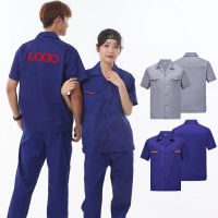 Print Logo Short-sleeved Overalls Mens Summer Thin Labor Protection Tooling Tops Electrician Breathable Auto Repair Tooling