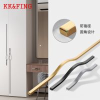 KK&amp;FING Simple Aluminum Alloy Black Furniture Cabinet Door Handles Curved Wardrobe Drawer Cabinet Door Handle Furniture Hardware Door Hardware Locks