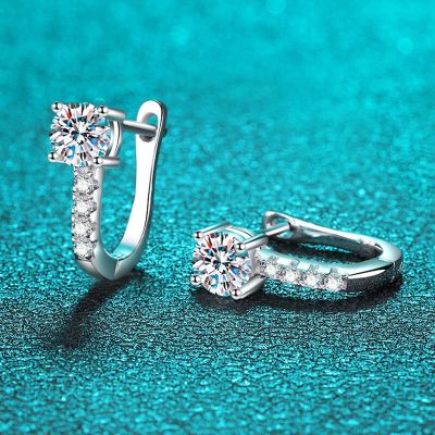 Smyoue White Gold Plated 0.5ct Moissanite Hoop Earrings for Women Sparkling Wedding Jewelry Gift 925 Sterling Silver Earring GRA