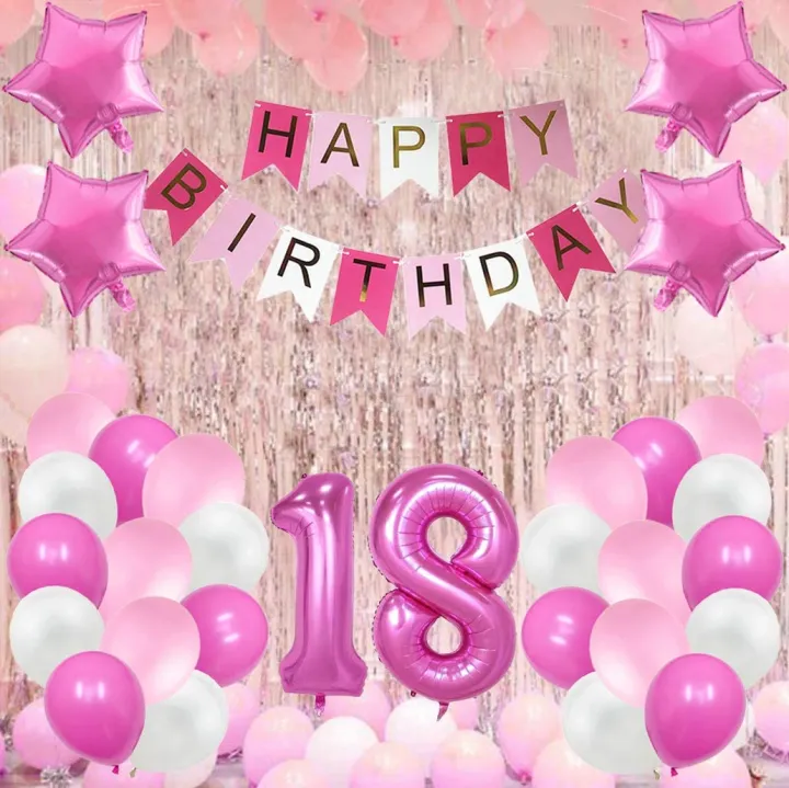 p65 pink purple happy no.18 eighteenth 18th birthday girls party banner ...