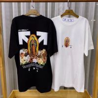 เสื้อยืดคอกลมแขนสั้นแฟชั่นพิมพ์ลายแบบเรียบง่าย Off White Short Sleeve Virgin Mary T-shirt