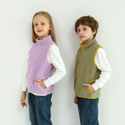 （Good baby store） Stand Collar Polar Fleece Kids Vest For Boy Girls 3-12 Years Teenager Boys Sleeveless Jackets Soft Breathable Waistcoats