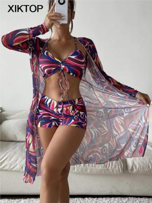 【CC】Xiktop Bikini 3 Pieces Sets New Women Swimsuit High Waist Sexy Long Sleeve Cover Up Swimsuit 2023 Beach Bathing Swimwear Suits