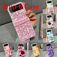 เคสโทรศัพท์พับได้สำหรับ Samsung Galaxy Z Z แบบพับ5 ZFlip4 Z ฝาพับ3ทบป้องกันการตกเคสการ์ตูนอะนิเมะลูกอมกบสีมอนสเตอร์ KT พายแมวดาวใหญ่ SpongeBob