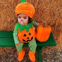 Halloween Baby Romper Suit Infant Pumpkin Dressing Hooded Sleeveless Triangle Climbing Dress Striped Stockings Two-piece Set