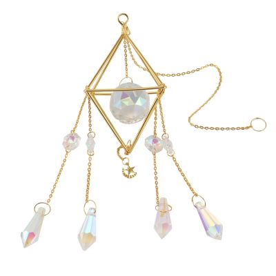 Crystal Sun Catcher, Rainbow Prism, Window Sun Catcher,Gold Plated Celestial Suncatcher, Boho Sun &amp; Moon with Crystals