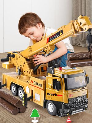 Large Truck Crane Engineering Vehicle Alloy Model Car Construction Toys Metal Diecast Toy Car Sound &amp; Light Toys For Kids Gift