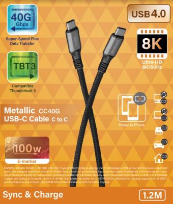 Capdase Metallic Sync &amp; Charge CC40G 8K (100W max.) Cable 1.2M