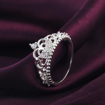 charm 925 Sterling silver Rings For women crystal Crown size 7 8 Fashion party Christmas Gifts engagement wedding Jewelry