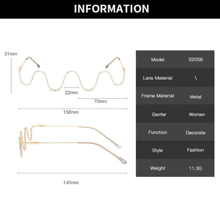 lygjzc-ของตกแต่ง-แฟชั่น-พลอยเทียม-ตกแต่งแว่นตา-steampunk-สำหรับผู้หญิง-แว่นตาปลอม-กรอบแว่นตาพลอยเทียม-กรอบแว่นตากันแดดเพชร-กรอบแว่นตา-wave