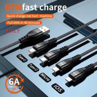 ECILY 6A 4 In 1สาย USB C สายชาร์จชาร์จไมโครยูเอสบีสายสำหรับ Iphone 13 12 11 Huawei Xiaomi สายข้อมูลสายเคเบิลหลอดไฟ Samsung