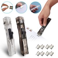2pcs Creative Clamps Dispenser Reusable Needle Free Staplers Transparent Handheld Punch Free with Spare Clips School Supplies Staplers Punches
