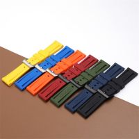 High Quality Black Blue Red Orange Army Green Watchband Silicone Rubber Strap For Panerai  Pin Buckle 22mm 24mm 26mm