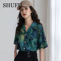 SHUFU 2359 สต็อกพร้อม สไตล์เกาหลี เสื้อเชิ้ตแขนสั้นลายดอกไม้สำหรับผู้หญิง พลัสไซส์ เสื้อชีฟอง