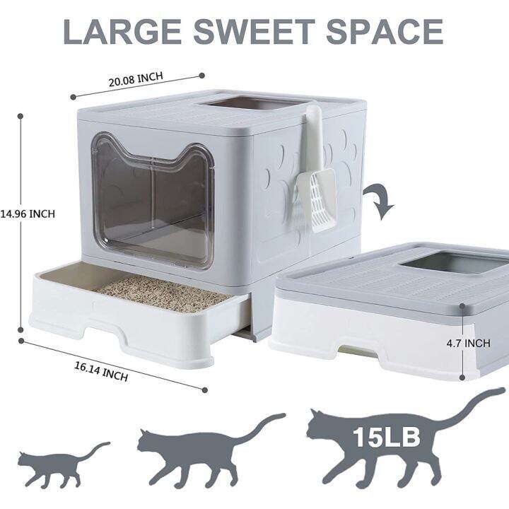 Cat Litter Boxes Extra Large Capacity Foldable SemiEnclosed Cat Litter