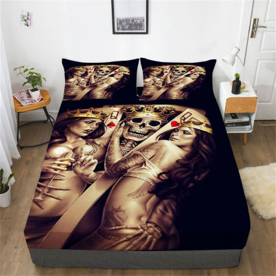 เตียงครอบคลุมเสื้อผ้า3D ปกผ้านวมพิมพ์แฟชั่นกะโหลกบ้านห้องนอนตกแต่งกษัตริย์คู่ขนาดผ้าคลุมเตียงชุดเครื่องนอนปก