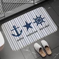 Anti-slip Doormat Chic Nautical Anchor Boat Navy Blue Stripes Entrance Door Mat Motorcycle Carpet Rug for Bedroom Welcome Mats