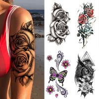 ﹍ Waterproof Temporary Tattoo Sticker 3D Lace Rose Flower Tattoos Line Lotus Body Art Arm Fake Sleeve Tatoo Women Men