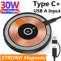 30W Magnetic Wireless Charger Pad เครื่องชาร์จศัพท์สำหรับ 14 13 12 Pro Max แบบพกพา Macsafe PD Fast Charging Station