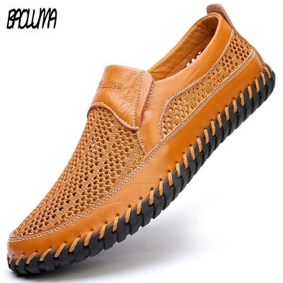 Outdoor Summer Men Leather Shoes Loafers Oxford Mesh Men Sneakers Male Leather Loafers Classic Business Brand Moccasins 38-50