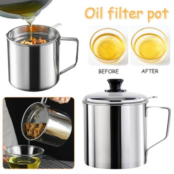 Cooking Oil Pot(1.3L)- Stainless Steel Oil Strainer Pot Container Jug ...