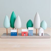 Nordic Wooden Cute Painted House Woods Mushroom Desktop Small Ornaments Creative Christmas Gifts Holiday Decoration