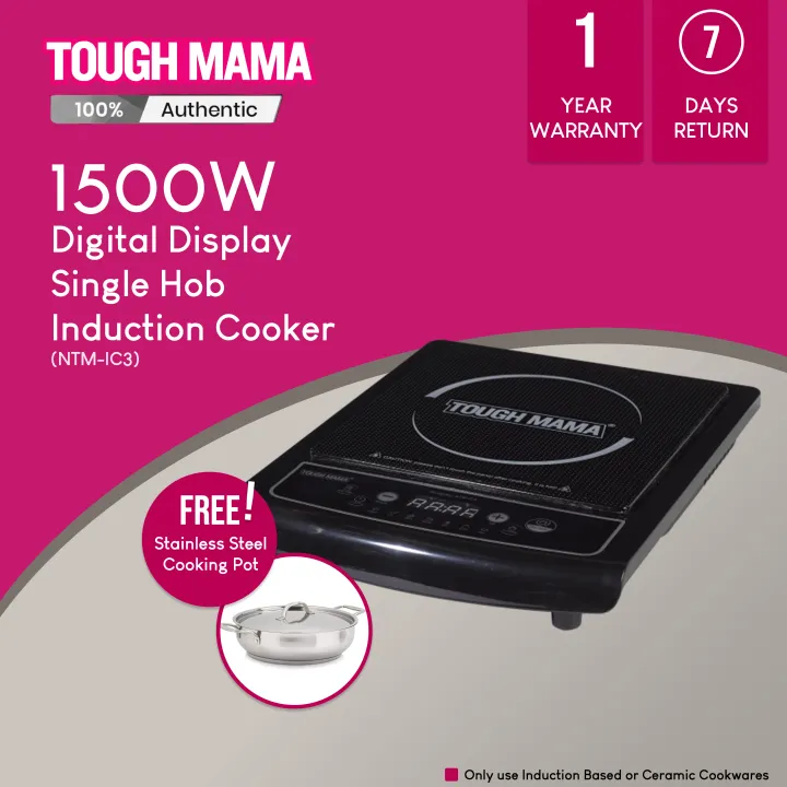 Tough Mama Ceramic Top Plate Single Hub Induction Cooker with Free Stainless Steel Cooking Pot