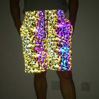 Summer 2023 men colorful mushroom reflective shorts night light hip hop short homme harajuku reflect casual short pants bermuda